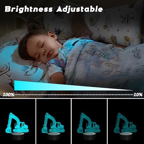 Excavator 3D Night Light, 3D LED Optical Illusion Lamp with Remote Control and Timer, Perfect Christmas and Birthday Gift Idea for Boys, Kids, and Teens