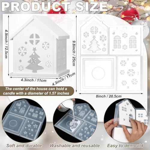 2 Set Christmas Village House Silicone Molds Plaster Epoxy DIY Craft Making Mold White House Buildings Lantern Casting Xmas Tabletop Decoration for Home Indoor Xmas