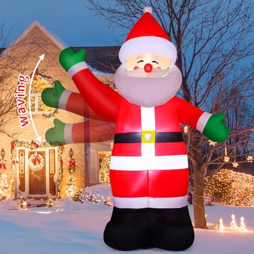 GOOSH 8.8 FT Waving Christmas Inflatables Santa Claus Shaking Hand - Outdoor Santa Christmas Decorations Blow Up Santa for Yard Holiday Party Garden Lawn