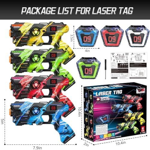 Laser Tag Guns Set of 4 with Digital LED Vests Score Display,Cool Outdoor Toys for Kids Ages 8 9 10 11 12+ Boys Girls Children Teens Adults Birthday Gifts Toys Christmas