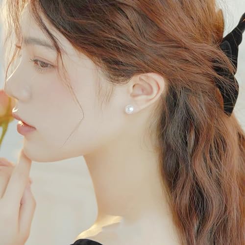 12 Pairs Pearl Studs Earrings for Women, Stainless Steel Hypoallergenic White Faux Simulated Pearl Earrings, 4 Mixed Sizes Round Ball Jewelry for Wedding Birthday Christmas