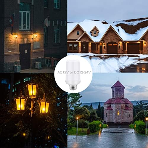 2-Pack DC12V LED Flame Light Bulb Low Voltage AC/DC12V E26 Edison Bulb Orange Fire Flickering Lights for Halloween/Christmas/RV/Outdoor Landscaping/Battery Powered Lighting