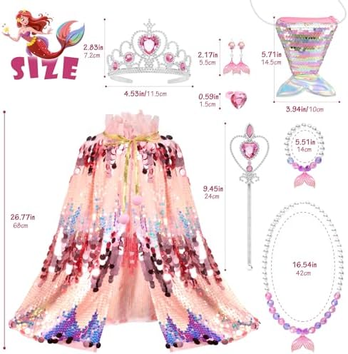 Princess Dress Up Toys Mermaid Dress Up Cape Kit 9 Pcs Gift Set for Little Girls 3-8 Years Old