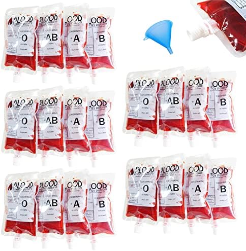 20 Pack Blood Bags for Drinks, 8.5oz Anti-Leak With Cap, Reusable Food Grade, Decoration Cups for Halloween and Christmas