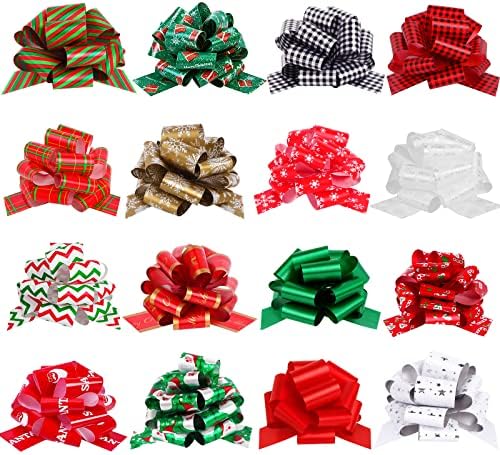 YUJUN 16PCS Christmas Wrap Gifts Pull Bows,Large Ribbon Bows Wrapping Accessory for Xmas Bouquet Basket Bottles Supplies Christmas Wrapping Decoration