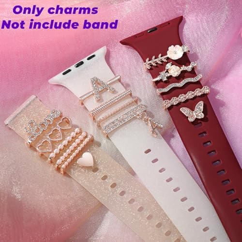 christmas watch charms with 12pcs Decorative ring Loops 3pcs watch stud,metal Diamond Sliding Strap Accessories Compatible with Apple watch Silicone bands iwatch Series Rhinstone ornament