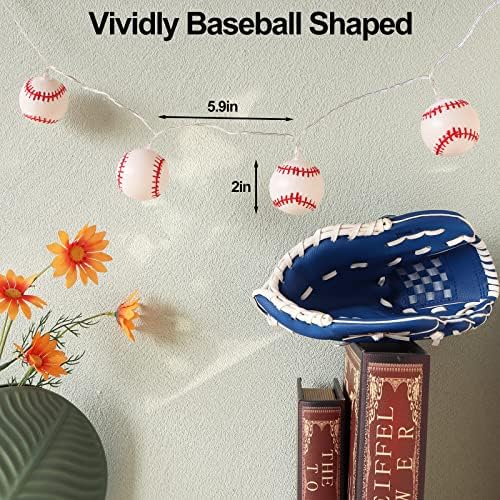 Yayfazy Baseball Decorations String Lights, Timer Battery Operated 6.5ft 10LED Room Decor,Baseball Ornaments for Christmas Tree, Boys Bedroom, Sports Theme Party Favors, Christmas Gift for Kids