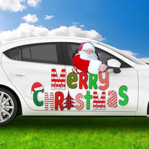 Xuhal 14 Pcs Christmas Car Magnet Set Reflective Merry Christmas Car Decal Large Xmas Garage Magnet Sticker for Refrigerator Mailbox Outdoor Garage Door Xmas SUV Decoration(Stylish)