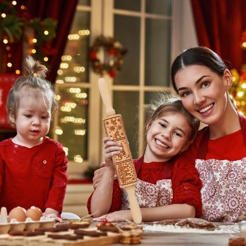 17" Premium Wooden Rolling Pins for Baking with Nativity Embossed Designs | 3mm Deep Springerle Cookie Molds | Christmas Rolling Pin & Baking Gifts for Women | Includes 3-in-1 Cleaning Brush ﻿