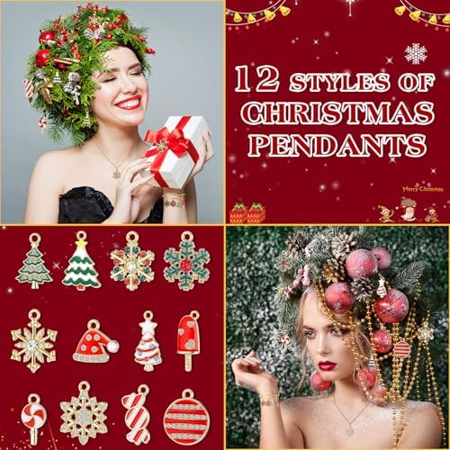 Landical Christmas Charms for Jewelry Making Assorted Gold Enamel Snowflake Christmas Tree Candy Jewelry Pendants for Xmas Bracelet Necklace Earring Craft Making Supplies