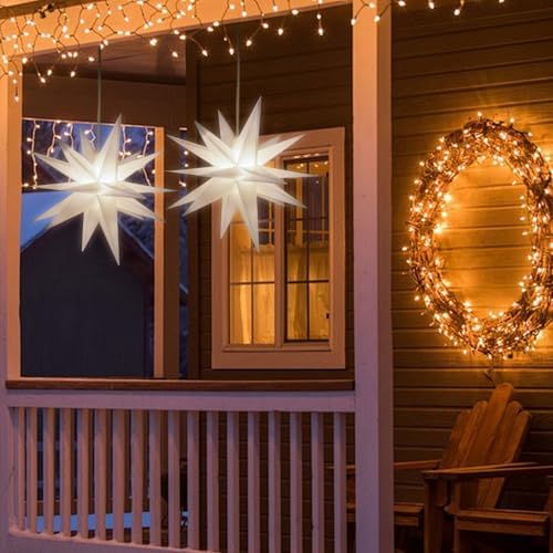2 Pack 18-Pointed Moravian Star Christmas Lights Decorations with Timing Function, Hanging Outdoor/Indoor Christmas Star Decor, Warm White (18")