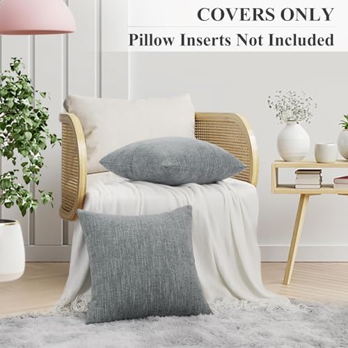 decorUhome Christmas Chenille Decorative Throw Pillow Covers 18x18 Set of 2, Farmhouse Textured Square Neutral Solid Accent Pillow Covers for Couch Sofa Bed Living Room Home Decor, Grey