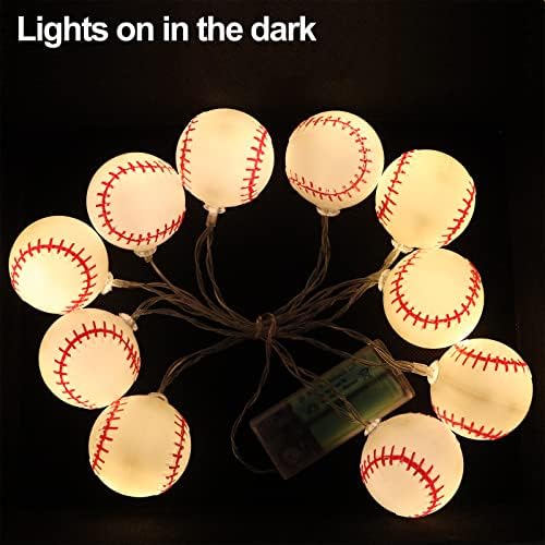 Yayfazy Baseball Decorations String Lights, Timer Battery Operated 6.5ft 10LED Room Decor,Baseball Ornaments for Christmas Tree, Boys Bedroom, Sports Theme Party Favors, Christmas Gift for Kids