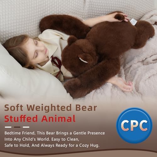 Weighted Bear Stuffed Animal Brown Bear Plush Toy 24 Inch 4 Pound Soft Fur Long Arms Hugging Toy Cozy Gift for Kids Adults Christmas and Birthdays