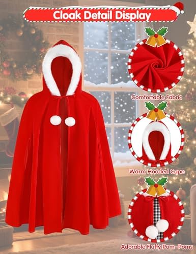 Who Lou Costume for Girl 5 Pcs Red Christmas Costumes Outfit with Blonde Wig Xmas Halloween Cosplay Holiday