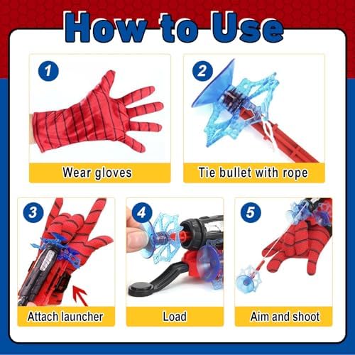 3 Sets Spider Web Shooters Wrist Launcher Toys with Hero Gloves Auto Resetting Boards Spider Cape and Mask Cosplay Costume for Kids Halloween Christmas Birthday Party Present for Boys Girls