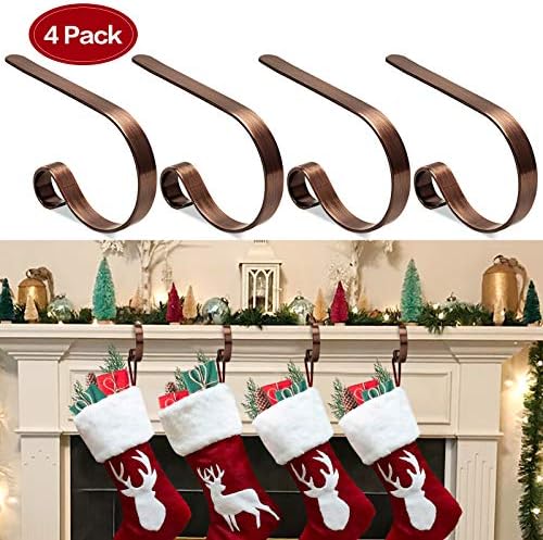 Christmas Stocking Holders for Mantle Set 4,Lightweight Stocking Holder No-Slip Stocking Hangers for Mantel Fireplace,Adjustable Mantel Stocking Hooks