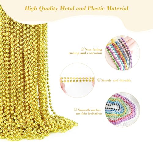 120 PCS Mardi Gras Beads, Party Beads Necklaces for Mardi Gras, Christmas, St. Patrick's Day, Metallic Colorful Necklaces Accessories in 12 Colors