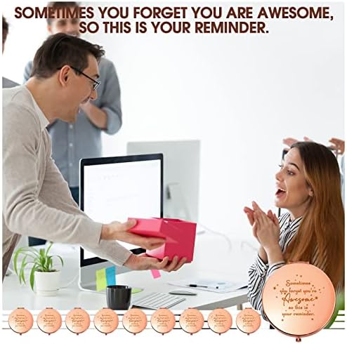 Roowest 10 Pcs Inspirational Compact Mirror You're Awesome Reminder Appreciation Gifts for Women Employee Coworker Friends Sisterhood Bulk Christmas Party Favors Magnifying Pocket Mirror (Rose Gold)
