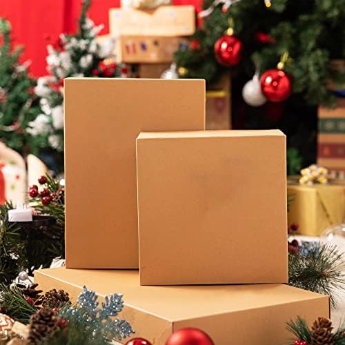 JOYIN 12PCS Christmas Brown Gift Boxes with Lids for Presents, 4" Deep Large Shirt Robe Wrapping Box, 4 Different Sizes Holiday Festive Lingerie Cupcake DIY Kraft Cardboard Boxes