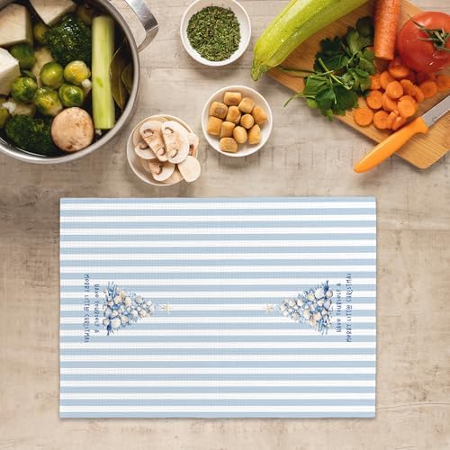 Blue Coastal Beach Christmas Tree Kitchen Towels, Coastal Beach Christmas Decor Hand Towel for Bathroom Kitchen Decor, Xmas Seashell Tree Decorative Tea Towels Dish Towel 16x24 Inch