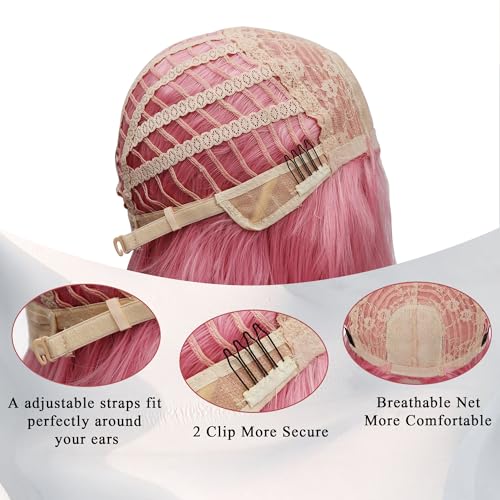 30 Inch Pink Wigs for Women Long Wavy Wigs Light Pink Wig Colorful Curly Wig Natural Looking Middle Part Synthetic Heat Resistant Wigs for Cosplay Halloween Christmas Gifts Party Daily Use