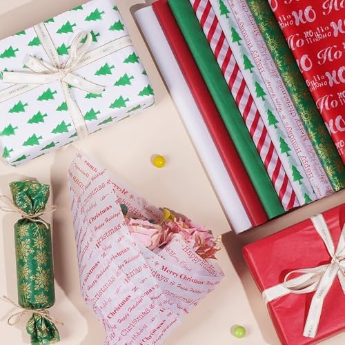 Blisstime Tissue Paper for Gift Bags 110 Sheets 13.8'' x 19.7'' Christmas Tissue Paper for Gift Wrapping, 8 Different Designs Christmas Wrapping Paper Bulk for DIY Crafts Holiday Decor (110)