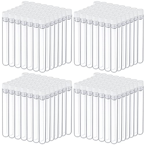 Flutesan 200 Pcs Clear Plastic Test Tubes 16 x 100 mm(10 ml) Test Tubes with Caps for Scientific Experiments,Halloween, Christmas, Scientific Themed Birthday Party Supplies, Candy Storage(White)