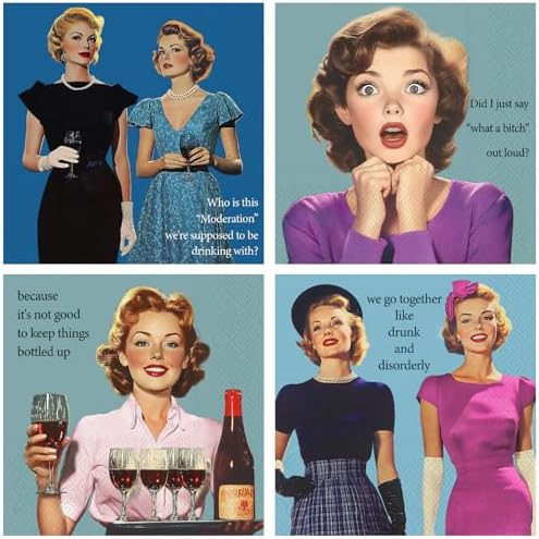 100 Pcs Funny Cocktail Napkins Call Me Cocktail Napkins Retro Holiday Decorative Bar Supplies for Adult Funny Gifts Christmas Tea Party(Retro Fashion)