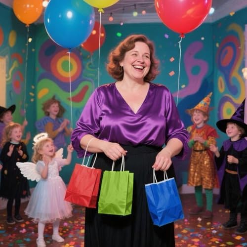 10 Pcs Paper Gift Bags with Handles, 8" Rainbow Color Goodie Bags for Party, Christmas, Favor, Birthday, Wedding, Events, Classrooms, Celebrations