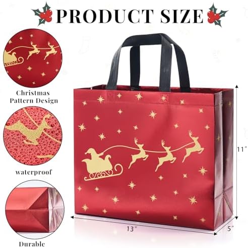 YANGTE 16 Pack 13" Large Christmas Gift Bags With Tissue Paper, Reusable 4 Unique Designs Christmas Bags with Handle for Gifts Wrapping Shopping Xmas Party Supplies(13" x 11" x 5")