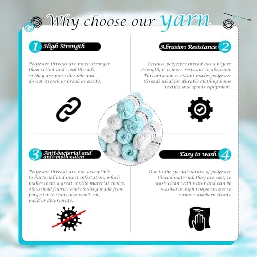 2 Rolls Yarn for Crocheting - Glow in The Dark Yarn for Crochet for DIY Art, Knitting and Crafts, 55 Yard Per Roll Beginner Crochet Kit for Adults, Christmas Halloween Decorations (White+Blue)