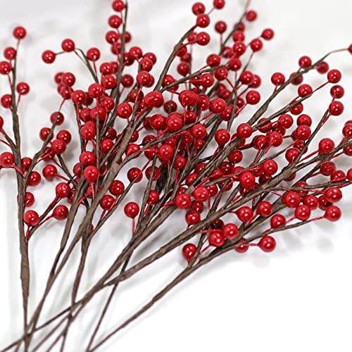 12Pcs Artificial Red Berries Stems, 13.5" Waterproof Burgundy Berry Branches for Home Holiday Wedding DIY Christmas Tree Wreath Flower Decor