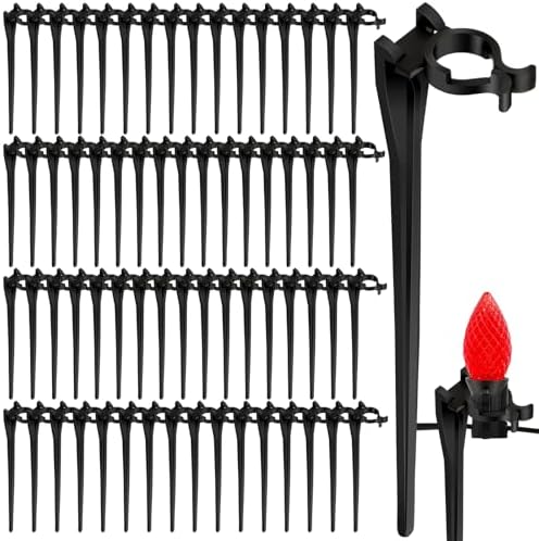 Augshy 24 Pack Christmas Light Stakes, 7.5 inch Yard Lawn Holiday Light Ground Stakes for C7 C9 Outside String Lights Universal Outdoor Light Holders for Christmas Decoration Garden Lawn Path Black