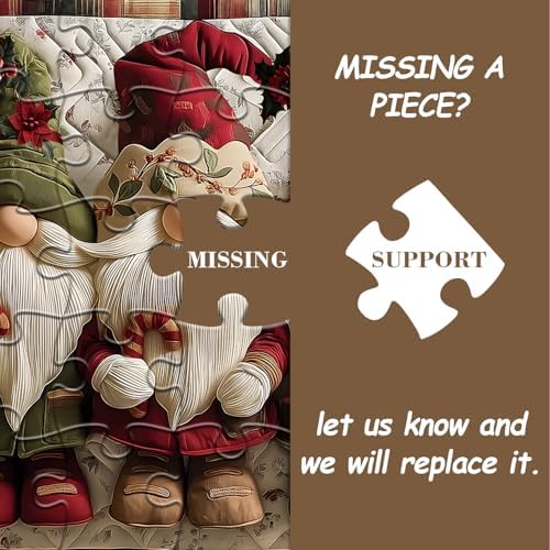 Christmas Gnome Puzzles for Adults 1000 Pieces, Unique Retro Xmas Patchwork Art Challenge Jigsaw Puzzle, Winter Holiday Vintage Christmas Themed, Three Cute Gnomes Quilting Puzzles for Adults