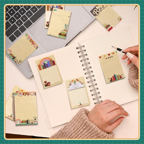 12 Pcs Book Club Sticky Note Set Book Lover Gifts Sticky Note Cute Pads Bookworm Task Trackers with Box Greeting Card Reading Accessories for Reader Bookish Teacher Christmas Gifts