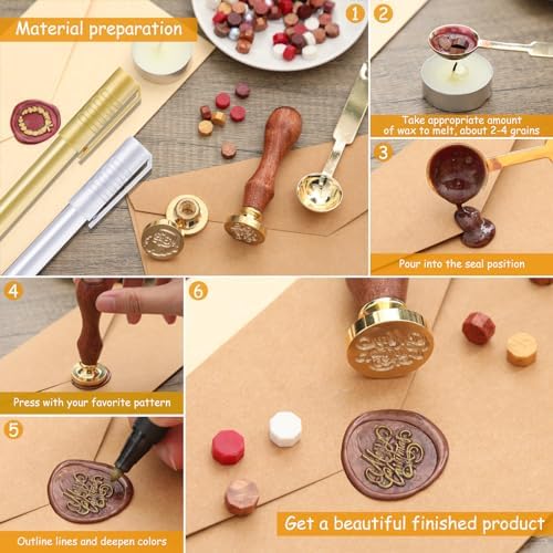 Xuniea 12 Pieces Christmas Halloween Wax Seal Stamp Set Seal Wax Stamps with Wooden Handle, Melting Spoon, Metallic Pen for Vintage Stamp Decoration (Classic Style)