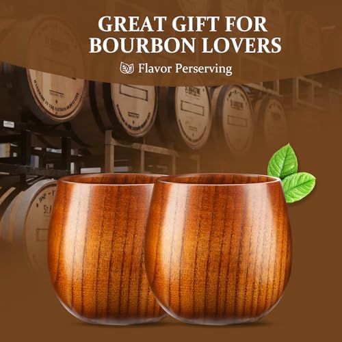 GENUINED The Original Wooden Whiskey Glasses Set of 2, Bourbon Gifts for Men, Anniversary, Birthday, Christmas Gifts, Old Fashioned Wood Bourbon Drinking Glass