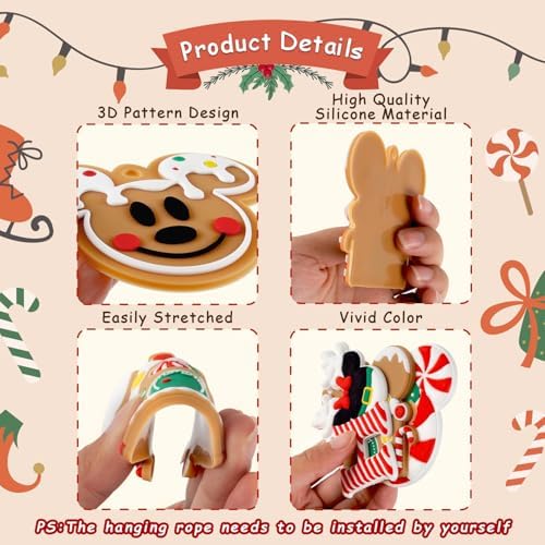 12pcs Christmas Tree Decorations Ornaments, Xmas Mouse Peppermint Candy Silicone Ornaments Hanging Pendant with Ropes for Christmas Tree Winter Holiday Party Crafts Stocking Stuffers Wreath Decor