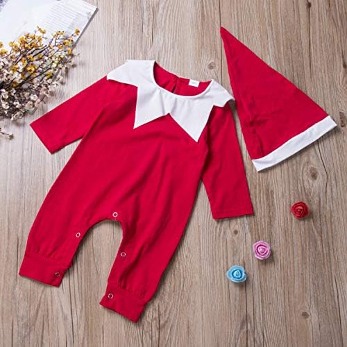 Newborn Baby Boy Girl Christmas Outfit Elf Costume with Hat Toddler Infant Long Sleeve Romper Onesie