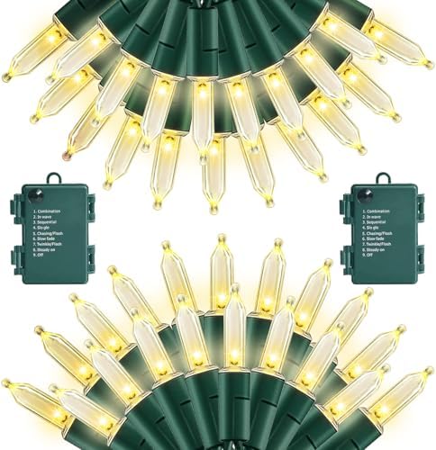 2 Pack 100 LED Outdoor Christmas Lights, 35FT Battery Operated Mini String Lights with 8 Modes & Timer Xmas Tree Lights Waterproof for Patio Garden Party Wedding Holiday Decor Warm White