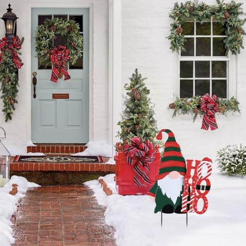 YEAHOME Christmas Outdoor Decorations, Metal Gnome Decorative Garden Stakes for Outdoor Christmas Yard, Xmas HOHOHO Yard Signs for Outside Garden Porch Lawn Pathway Decor