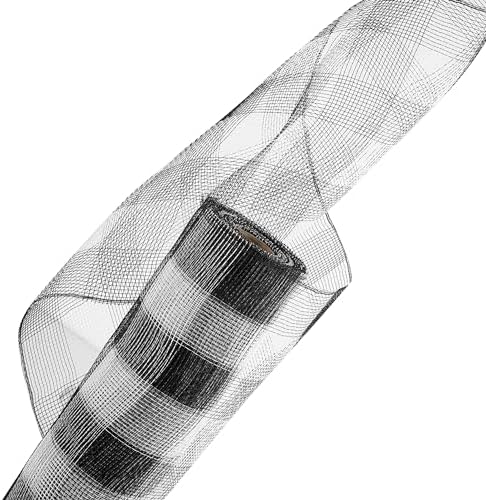 1 Roll Black and White Stripes Deco Mesh Ribbon 10 in x 30 ft, Poly Mesh Rolls for Holiday Decorating DIY Door Wreath Supplies Christmas Tree Halloween Decoration, Flora Crafting & Gift Wrapping
