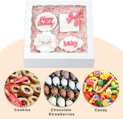 15pcs 8x8x2 Inch White Bakery Boxes Pie Boxes Cookie Box with window Chocolate Covered Strawberries Box for Christmas Valentine's Mother's Day