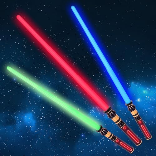 YukiHalu 3-Pack Light Up LED Saber, Light Swords with FX Sound and Realistic Handle, Expandable Sabre for Halloween Dress Up Parties Birthday Christmas Galaxy War Fighters