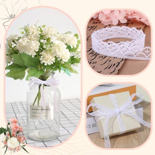 1.3CM x 10 Yards White Stretch Lace Trim,Elastic Floral Crochet Cotton Lace Ribbon for DIY Sewing, Bridal Wedding Dress Decoration, Crafts, Christmas Gift Wrapping