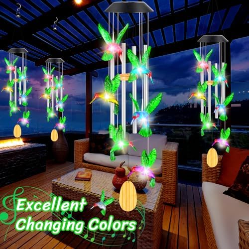 Womens Gifts for Christmas Birthday Gifts for Women Mom Grandma Gift Hummingbird Wind Chimes Solar Lights for Outside Outdoor Yard Home House Patio Garden Decor Gift for Mom Sister Men Wife