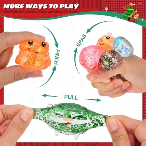 15 Pack Christmas Stress Ball Fidget Toys, Slow Rising Squishy Toys Glitter Squeeze Balls Stress Relief for Kids Girls Boys Christmas Party Favors Stocking Stuffers Fillers Gifts