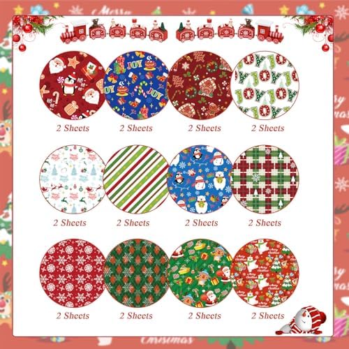 Konsait 24 Sheets Christmas Scrapbook Paper 12x12 Double Sided Christmas Pattern Paper Sheets Xmas Decorative Papers Xmas Cardstock Pad Craft Papers for Card Making Scrapbook Supplies