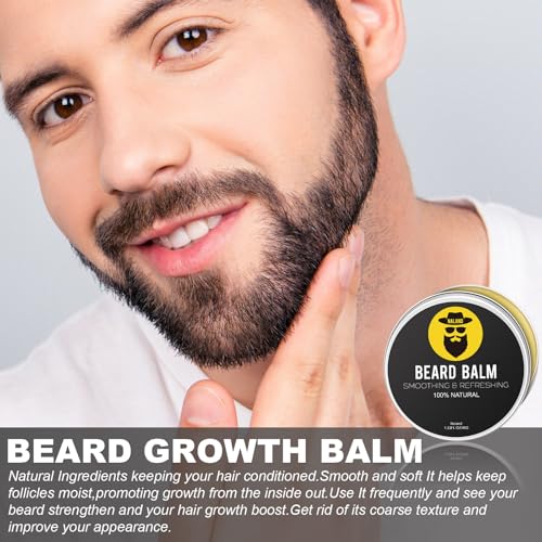 Beard Growth Kit - Beard Kit for Men with Beard Growth Oil (2oz), Beard Balm, Beard Comb, Massager for Spot/Patchy Beard - Christmas, Anniversary, Birthday for Men, Dad, Husband, Boyfriend